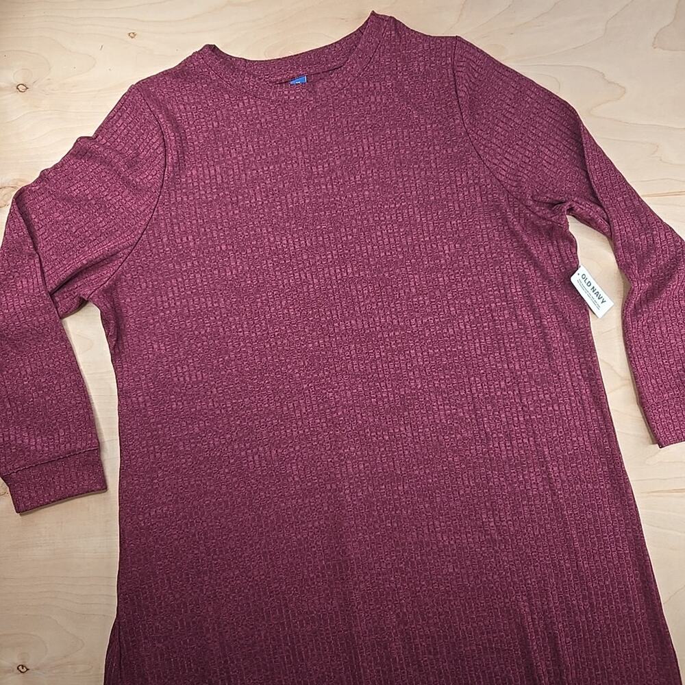 Old Navy Women's Ribbed Sweater Dress Burgandy Maxi with Slit Size XXL